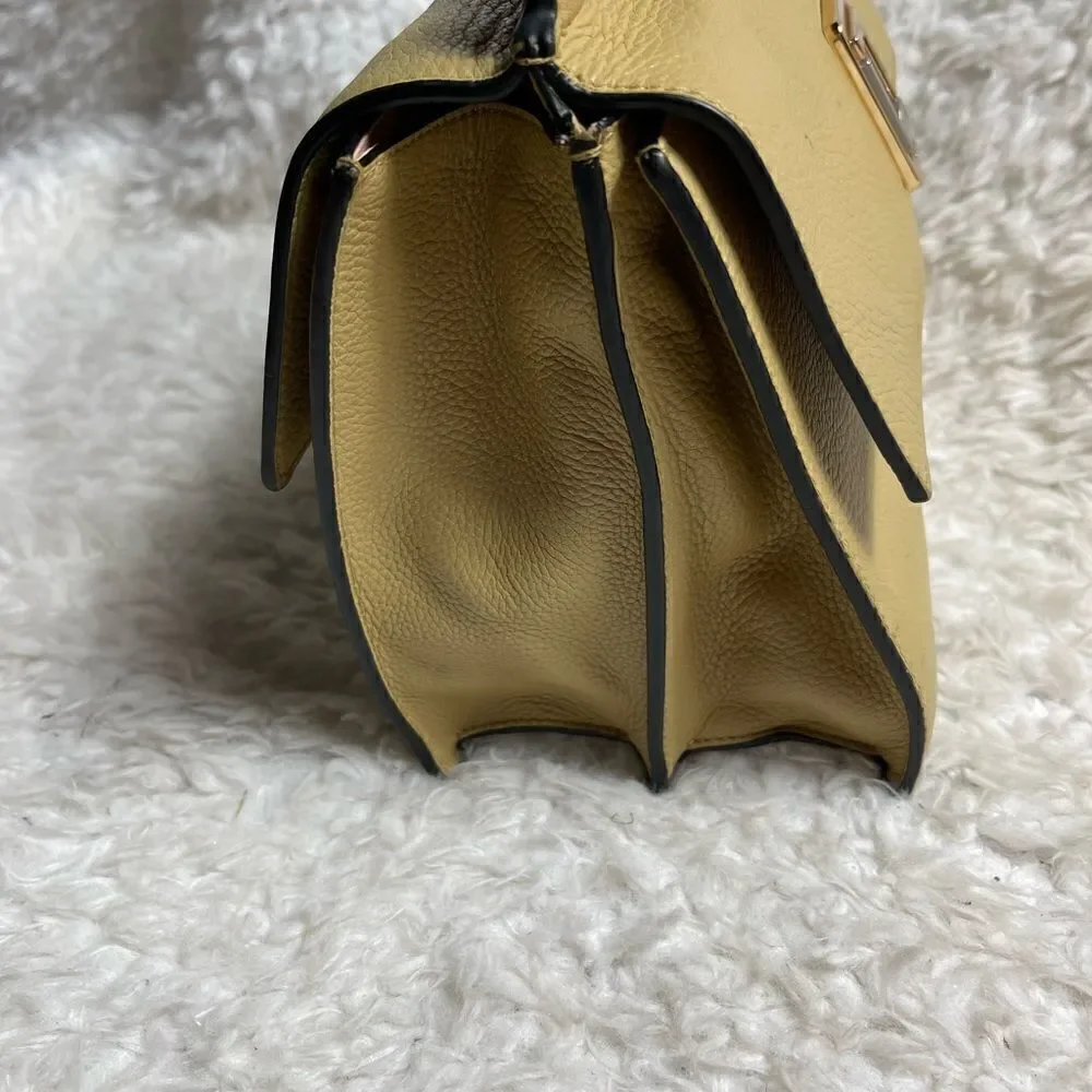 LUANA Italy  khaki leather Satchel gold & silver tone logo .